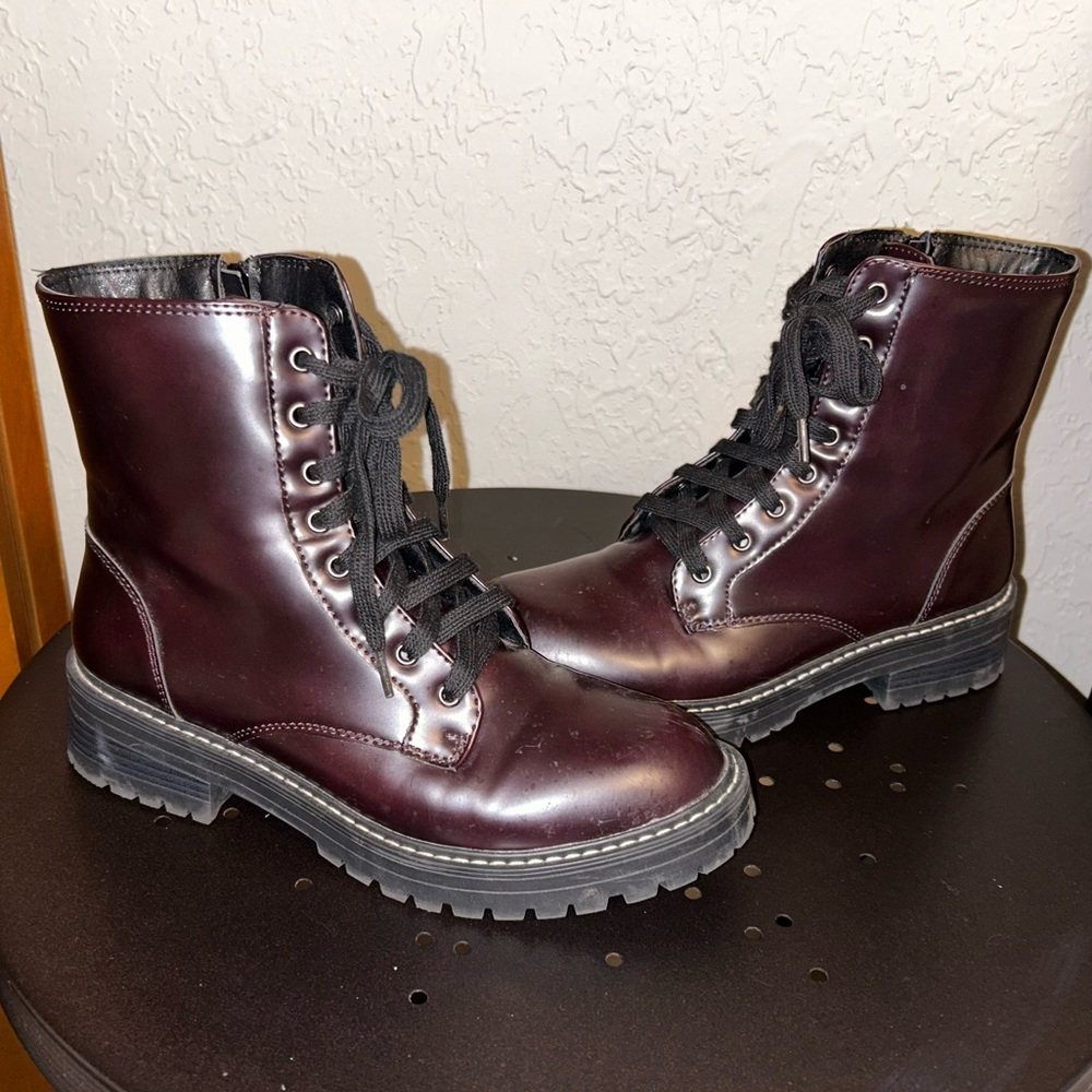 Dark Cherry Combat Boots - Size 9 Medium (regular foot width)